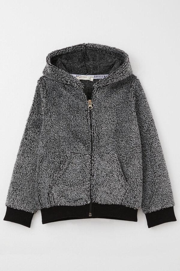 Breeze Erkek Bebek Peluş Hırka Kapüşonlu Fermuarlı 9 Ay-3 Yaş, Siyah