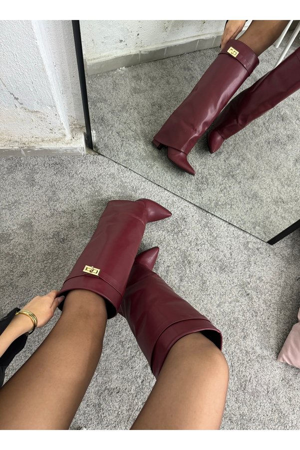 MYVOLANTE Volante Gaiter Detail Women's Burgundy High Heel Boots