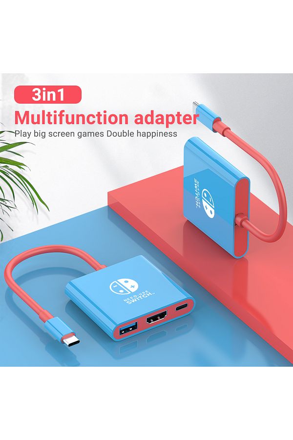 Choice-Blue And Red Portable Nintendo Switch Docking Station Type-c Hub With Hdmi And Usb 3.0 Perfect For T 1