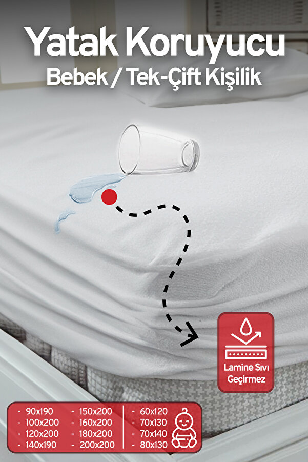 Eve Tekstil Fitted Pamuklu Bebek / Tek / Çift Kişilik Sıvı Geçirmez Yatak Koruyucu Lastikli Çarşaf Alez