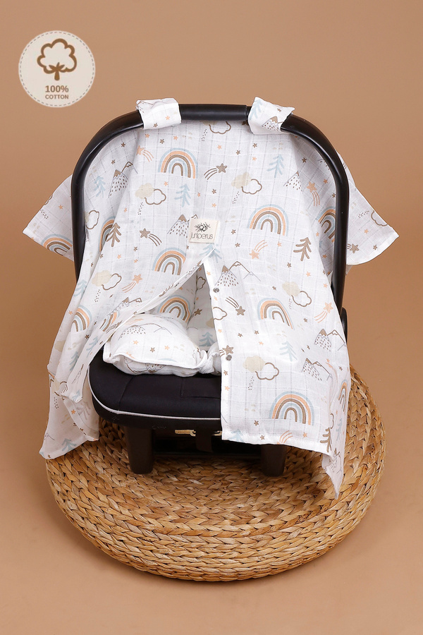 JUNİPERUS 2'li Müslin Bebek Puset Örtüsü Puset Minderi Ortopedik Bel Destekli