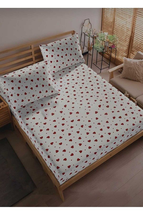 MORRİVAL-Mini Heart Patterned Elastic Sheets Set, Single/Dopple/Battal Size 1
