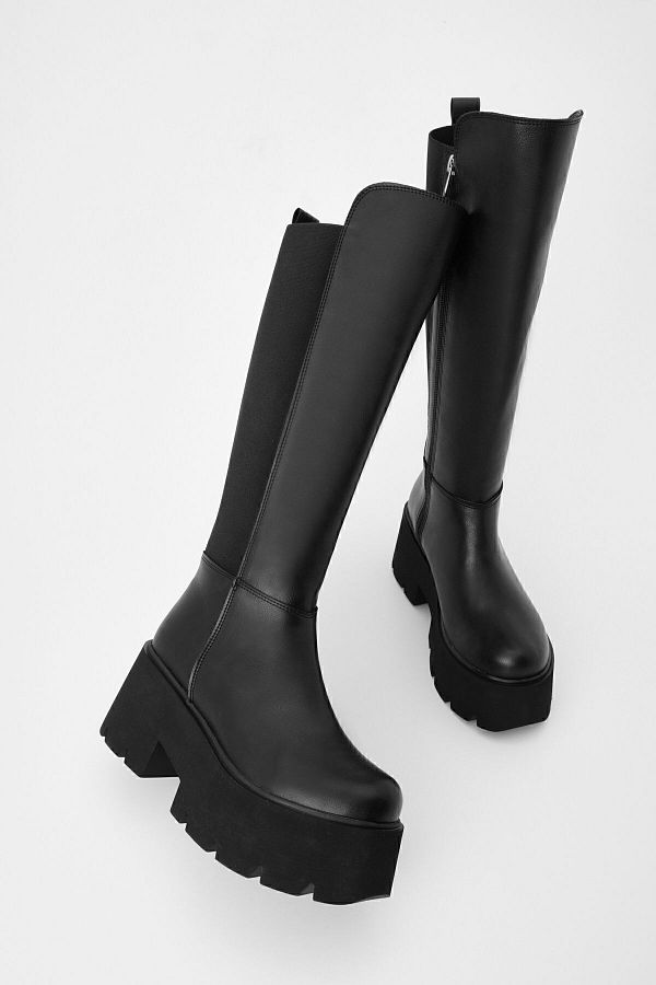 Marjin-Damen Alltagsstiefel mit dicker Keilsohle Ferlas Schwarz 1