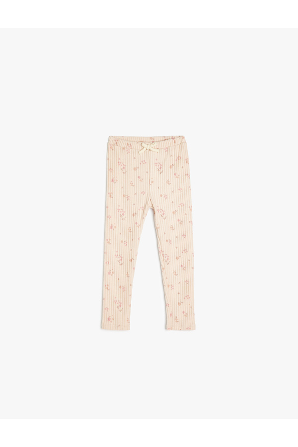Koton Çiçek Desenli Beli Lastikli Ribanalı Basic Tayt