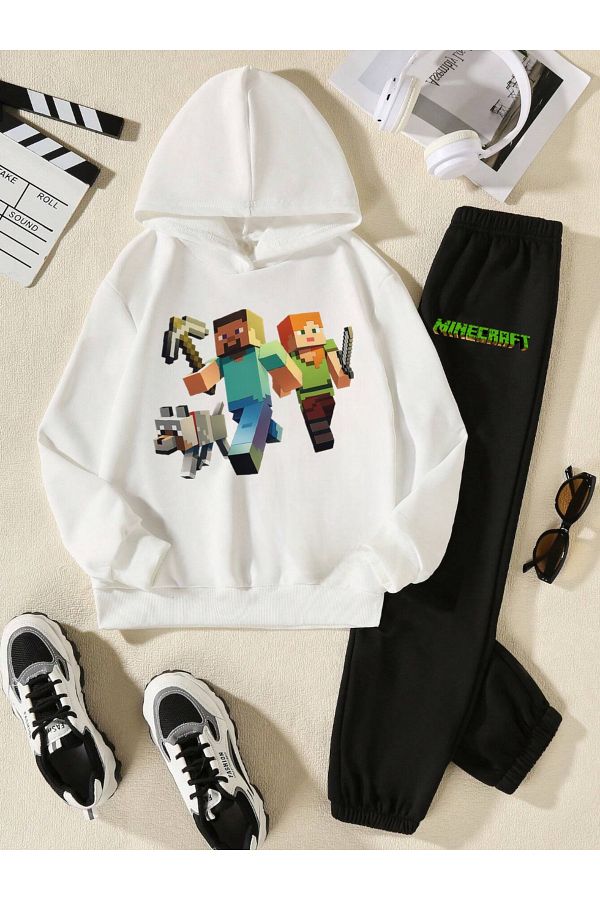 Laches-Minecraft Printed Boy's Tracksuit Set Two Thread Raised Fleece Inside 1