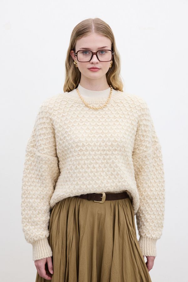 Manuka-Beigefarbener, gemusterter Strickpullover 1