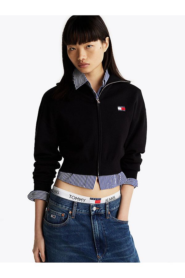 Tommy Hilfiger-Cardigan negru cu fermoar pentru femei 1