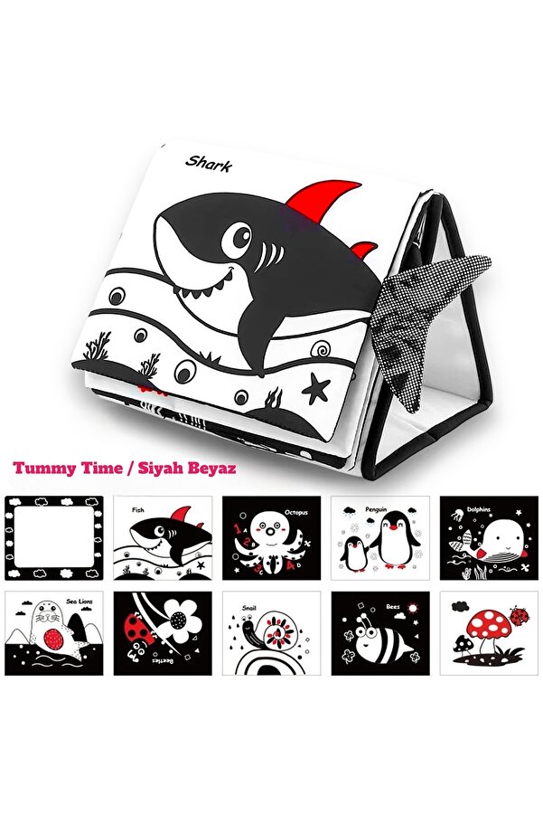 Circle Toys Tummy Time Hışırtılı Yumuşak Bez Aktivite Kitabı - Siyah Beyaz