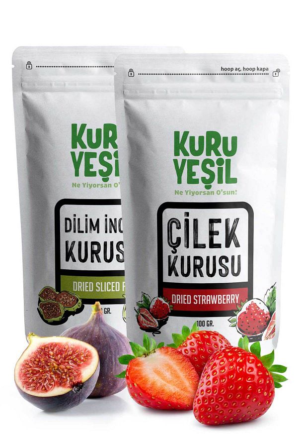 Kuru Yeşil-Dried Strawberry - Dried Fig - Sectional Fig - Dried Strawberry - Dried Fruit - 2 X 50 Gr 1
