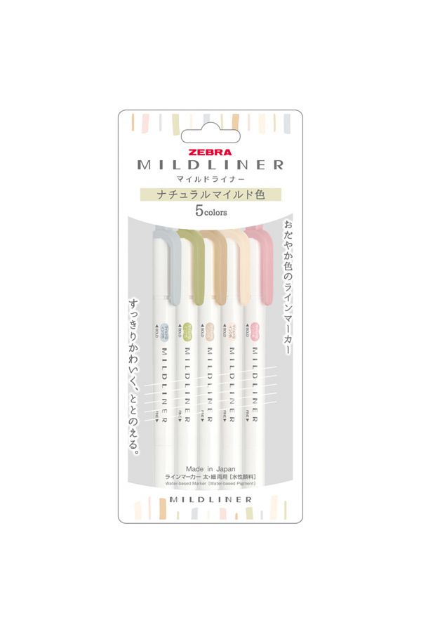 Zebra-مجموعة أقلام تحديد ذات طرف مزدوج من Mildliner مكونة من 5 قطع - ألوان طبيعية / Wkt7-5c-ntc 1