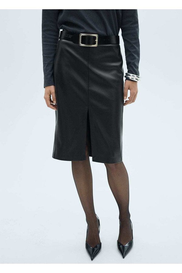 MANGO Woman-Leather look pencil skirt 1