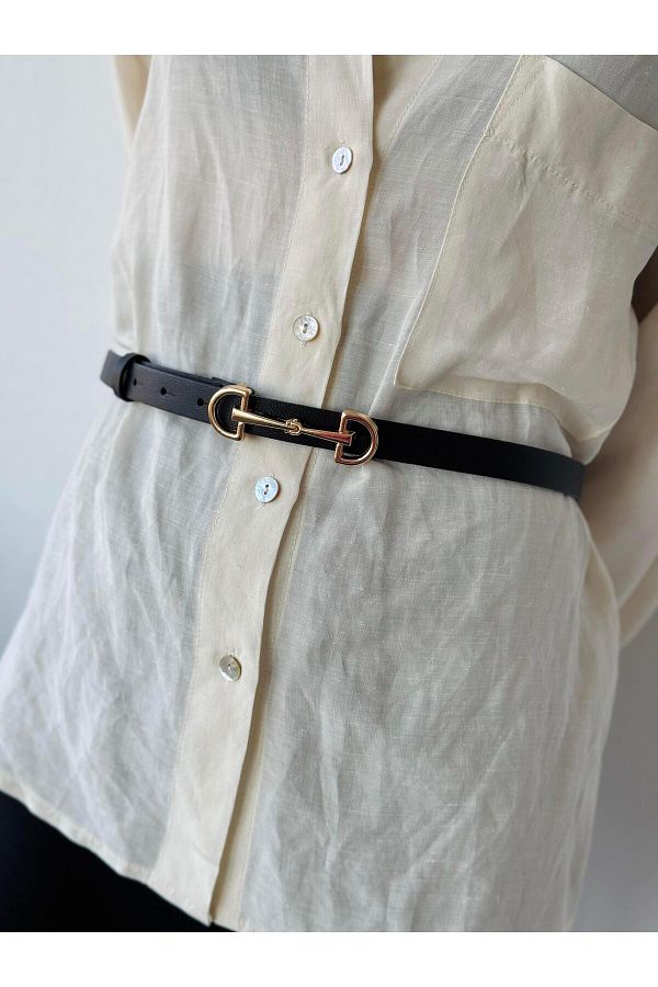 Retrobird-Women's Black Faux Jacket Belt - Buckle, for Dress, Shirt and Pants 1