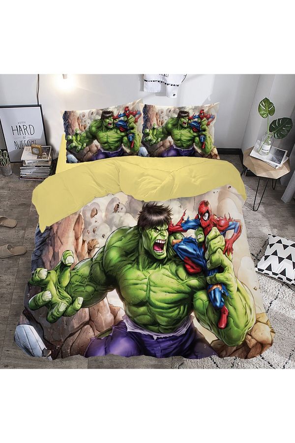 hediyechy-Hulk Spiderman 3D Printed Double Duvet Cover Set - No Sheets 1
