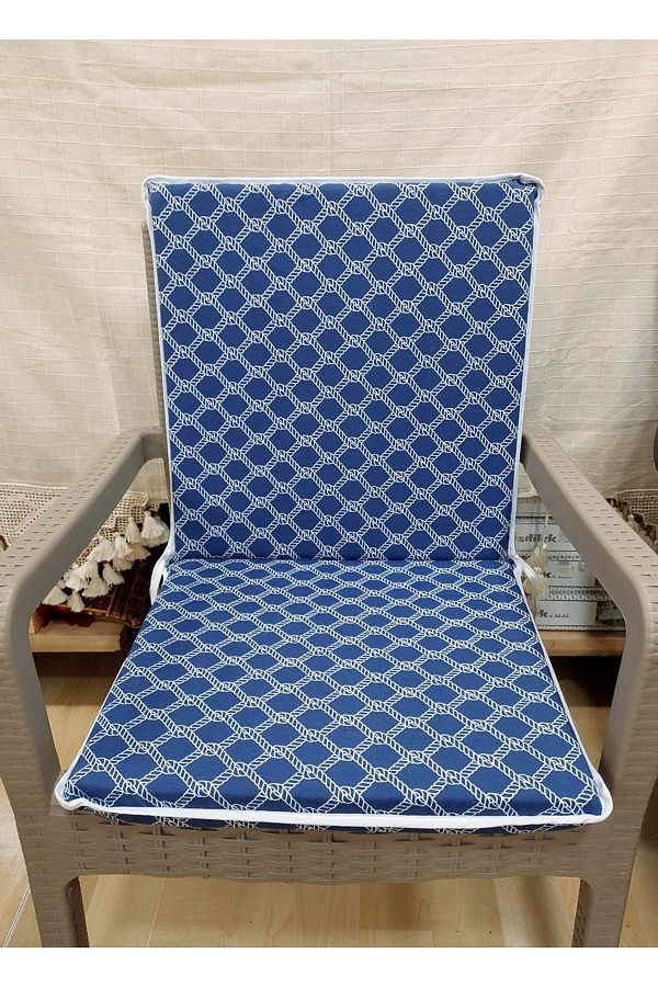 Mandaş-2Pcs Commander Backrest Chair Cushion, Extra Thick - Sailor Navy Blue 1