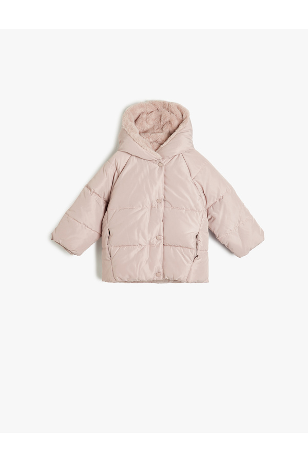 Koton Kapşonlu Şişme Mont Peluş Detaylı Fermuarlı Cepli