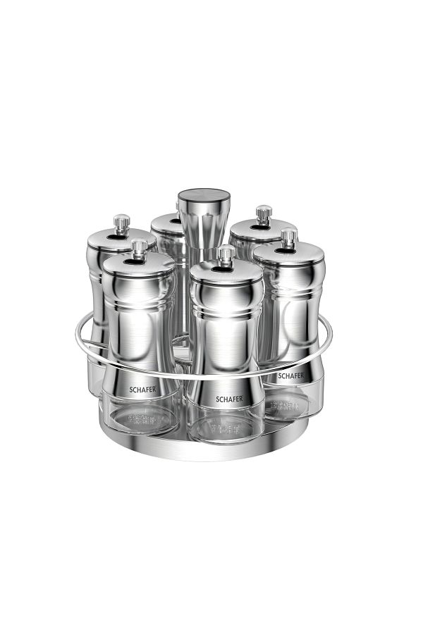 Schafer-Retro Spice Set with Swivel Stand 7 Pieces-Inox 1