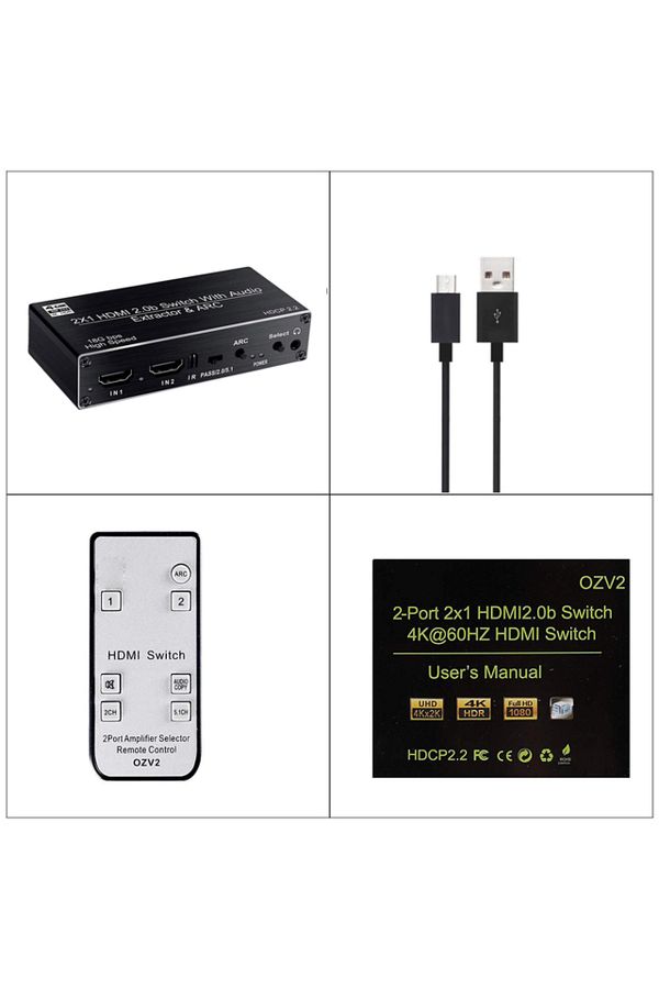 lieve-Usb Power Cable 4k Hdmi Switcher Audio Extractor 2 In 1 Out Selector With R/l Toslink Spdif Coaxial 1