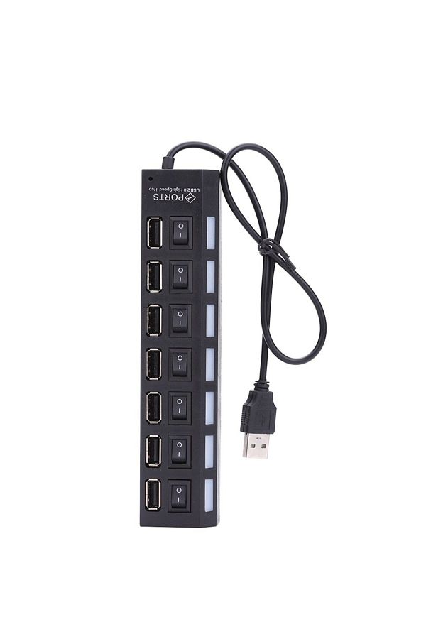 Choice-موزع USB أسود 7interface موزع USB محول USB متعدد المنافذ للاستخدام محول طاقة موسع USB 2.0 للكمبيوتر الشخصي 1