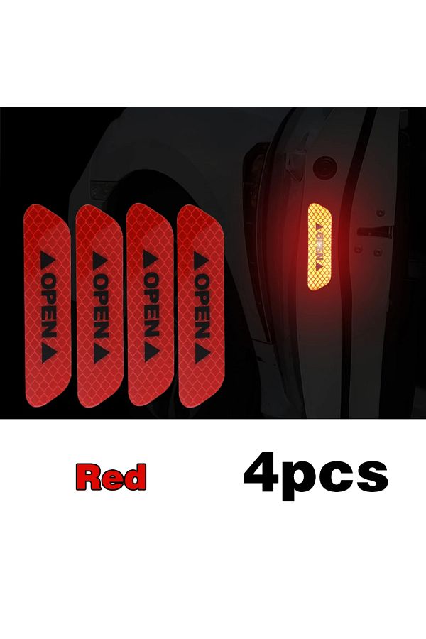 Choice-4PCS Red 4PCS Reflective Car Door Sticker Safety Opening Warning Reflector Tape Decal Car Accessorie 1