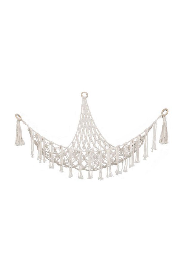 Choice-White Boho Plush Toy Hammock Triangular Shape Hanging Mesh Storage Basket Cotton Tassels Wall Net Fo 1
