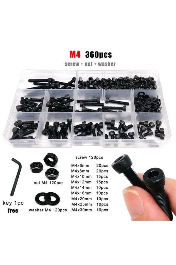 Choice-M4 Total 360pcs Boxed M2 M2.5 M3 M4 M5 M6 Hex Hexagon Socket Allen Cap Head Screw Bolt Nut Washer As 1