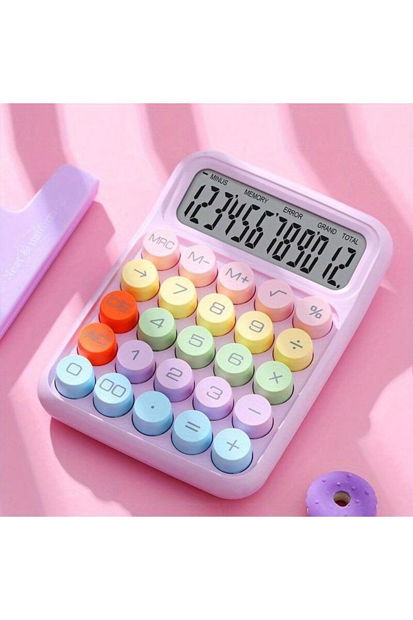 Choice-Purple 1pc Keyboard Calculator Office 12-digit Mechanical Calculator Cute Candy Color Calculator Des 1