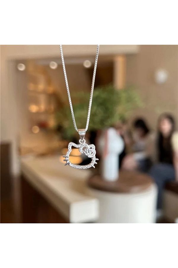 Choice-Without Box Kawaii Hello Kitty Sanrio Anime Clavicle Chain Pendant Necklace Women's Simple White Ele 1