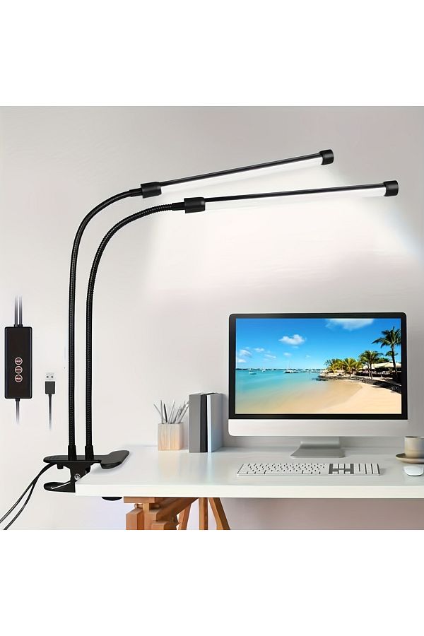 Choice-Study Desk Lamp 41-50w Study Desk Lamp Clip-on Dual-head Study Lamp With 3/6/12-hr Timer, 3 Light Mo 1