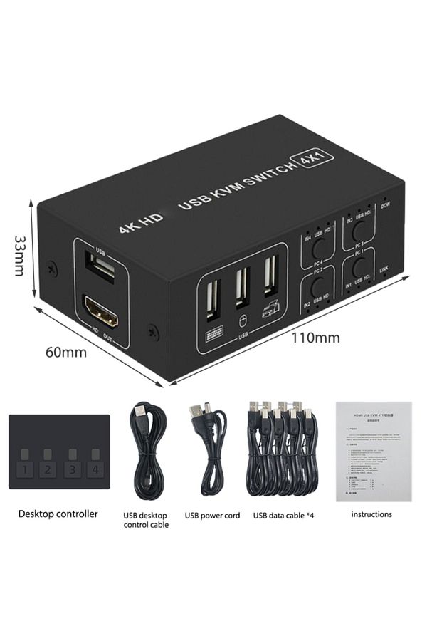 lieve-مفتاح USB 4 منافذ HDMI KVM 4 في 1 مخرج 4K 60 هرتز مفتاح HDMI USB محدد مع وحدة تحكم سطح المكتب لـ 4 1