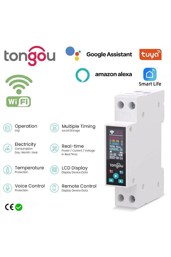 TONGOU-1-50a Adjustable 1p 50a Tuya Wifi Smart Switch Circuit Breaker Led Energy Meter Kwh Power Metering T 1