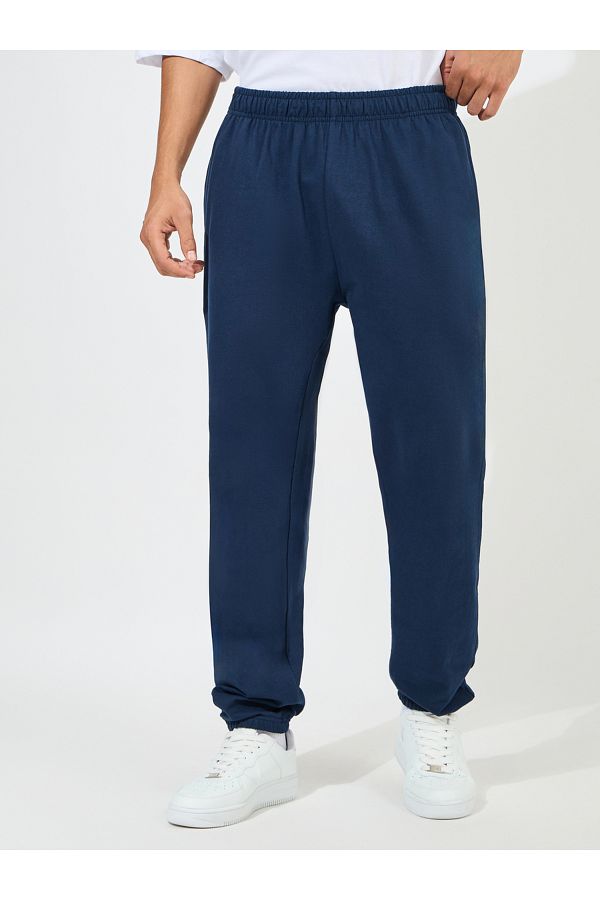 Styli-Relaxed Fit French Terry Joggers with Elasticated Hem 1
