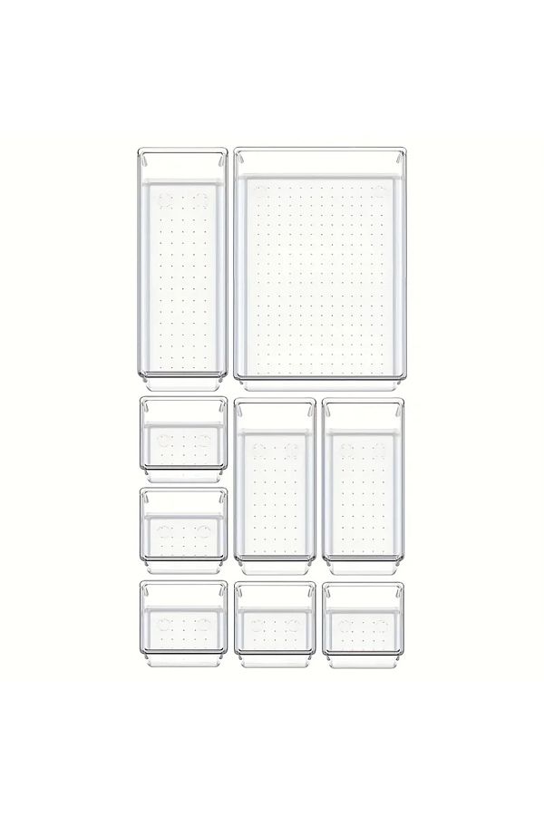 Choice-10-Piece Versatile Drawer Organizer Set - Clear Plastic Trays and Dividers in 4 Sizes for Perfect... 1