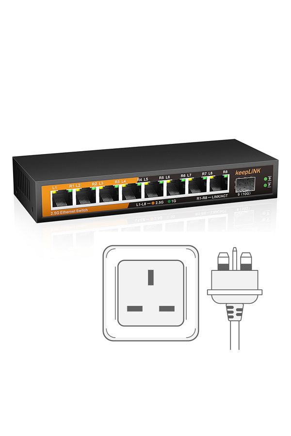 Choice-Switch With Uk Plug Keeplink 8-port 2.5gbps Ethernet Network With 1-10gb Sfp Unmanaged Plug And Pla 1