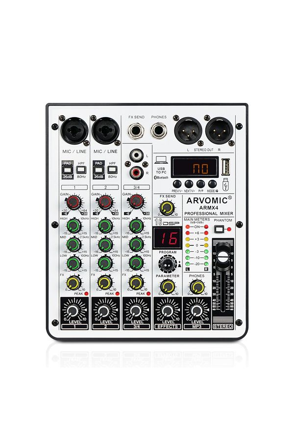 Choice-خلاط صوت Armx4 رباعي القنوات، خلاط Arvomic Dj مع واجهة صوت USB، وظيفة بلوتوث، 16 DSP E 1