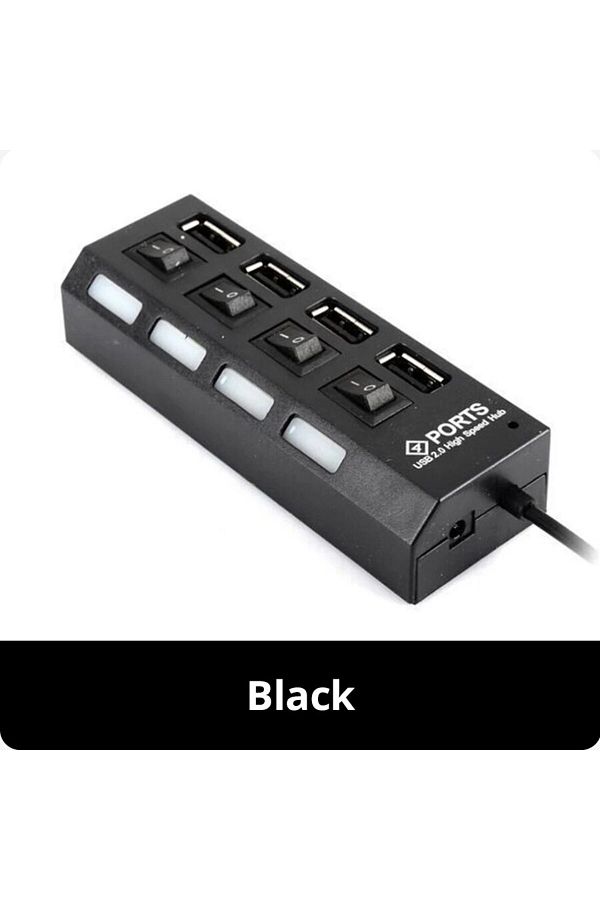 Choice-موزع USB 2.0 أسود بأربعة منافذ، موزع سحب واحد وأربعة مقسمات، توصيل وتشغيل، موزع مقبس صغير/موزع USB بأربعة منافذ 1