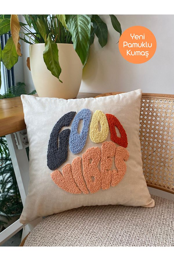RahanDesign-Good Vibes Punch 41*41cm Cotton Handmade Pillow Case 1