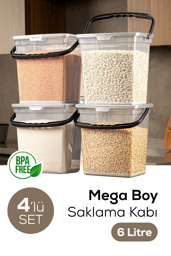 Vienev-6-Liter Mega Size 4-Piece Flour Pulses Container with Handles and Clear Storage Box 1