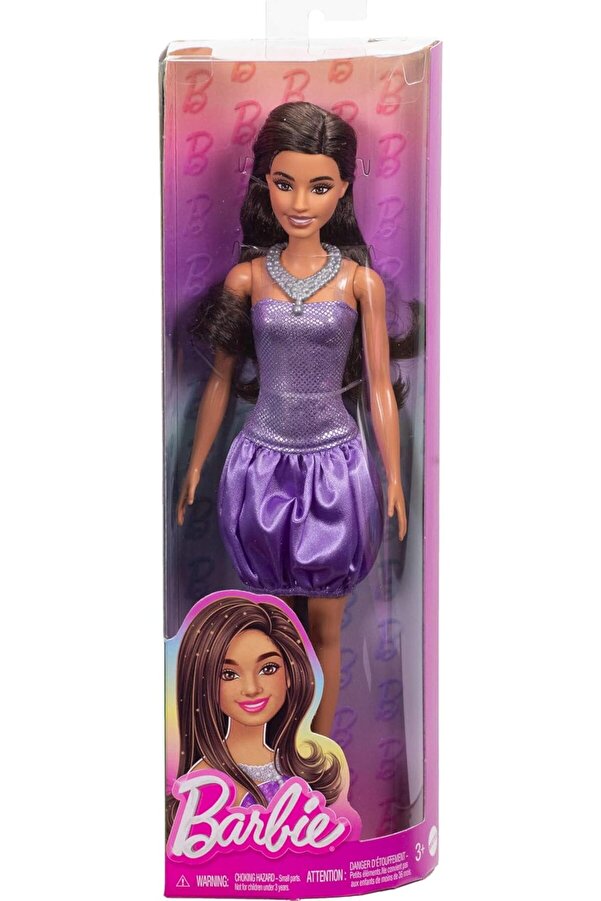 Barbie Büyüleyici Parti Bebekleri - Mor Metalik Elbiseli Esmer, Barbie Fashionistas bebek HYT92