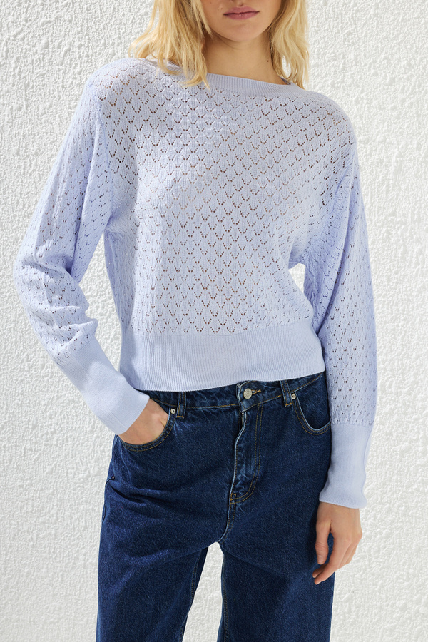 Edit by Trendyol-Gray Crew Neck Openwork Oversize Knitwear Sweater Tedaw25Kz00063 1