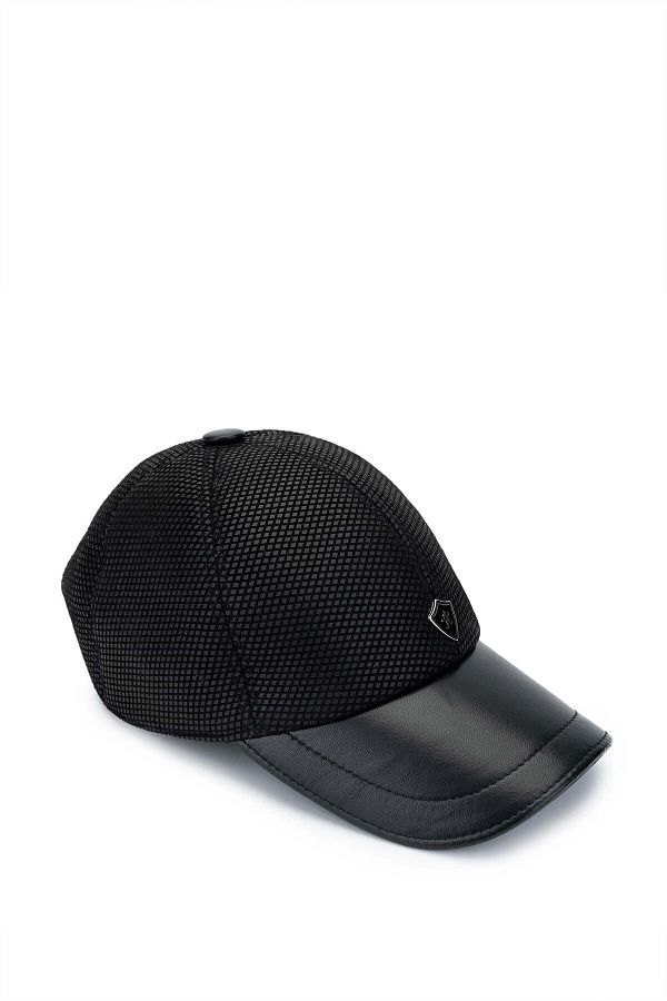 Tamer Tanca-Şapcă de baseball neagră din piele şi textil pentru bărbaţi 1