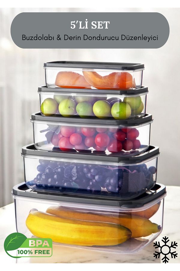 Flash Bazaar-Trendy 5-Piece Storage Set - Rectangular & Clear Refrigerator Organizer 1