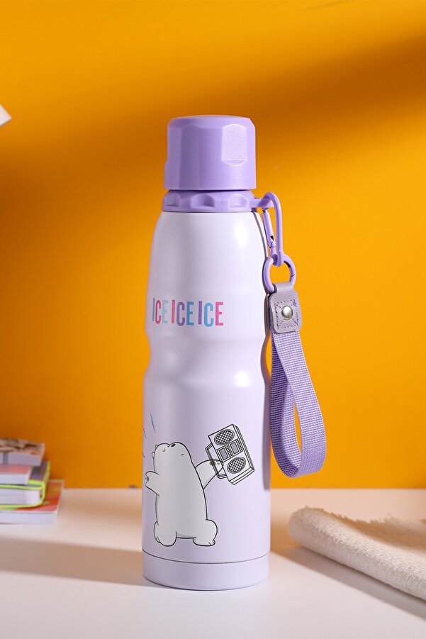 Miniso We Bare Bears Lisanslı Tutma İpli Termos (600ml) - Kutup Ayı
