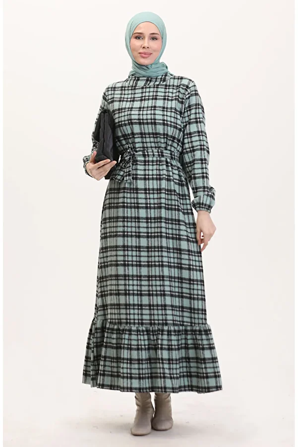 sefamerve-Holzfäller-Stoffkleid mit Gürtel 0561-01 Grün 1