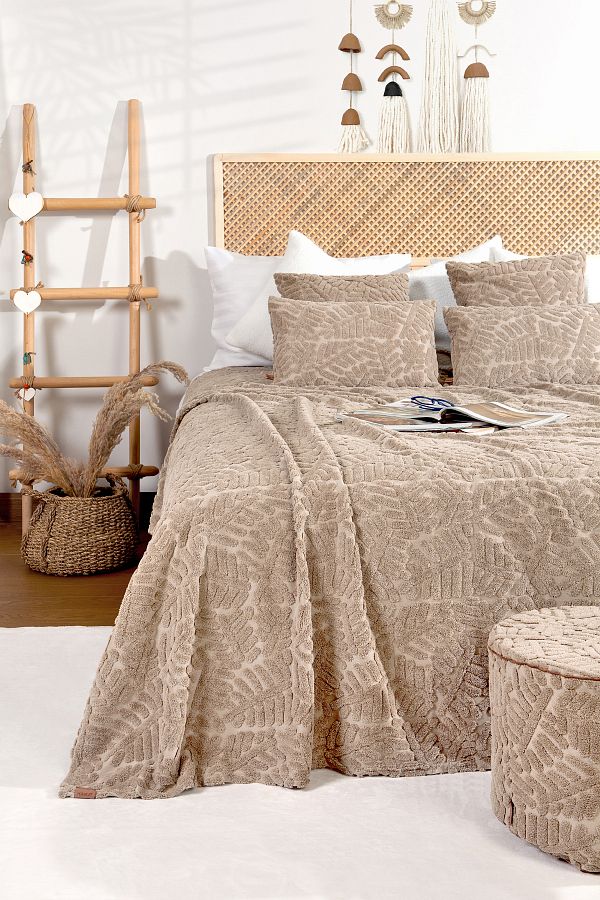 HAMUR-Double Nordic Bedspread Set - Bohemian Punch Ponch Pattern, Forest Natural 1