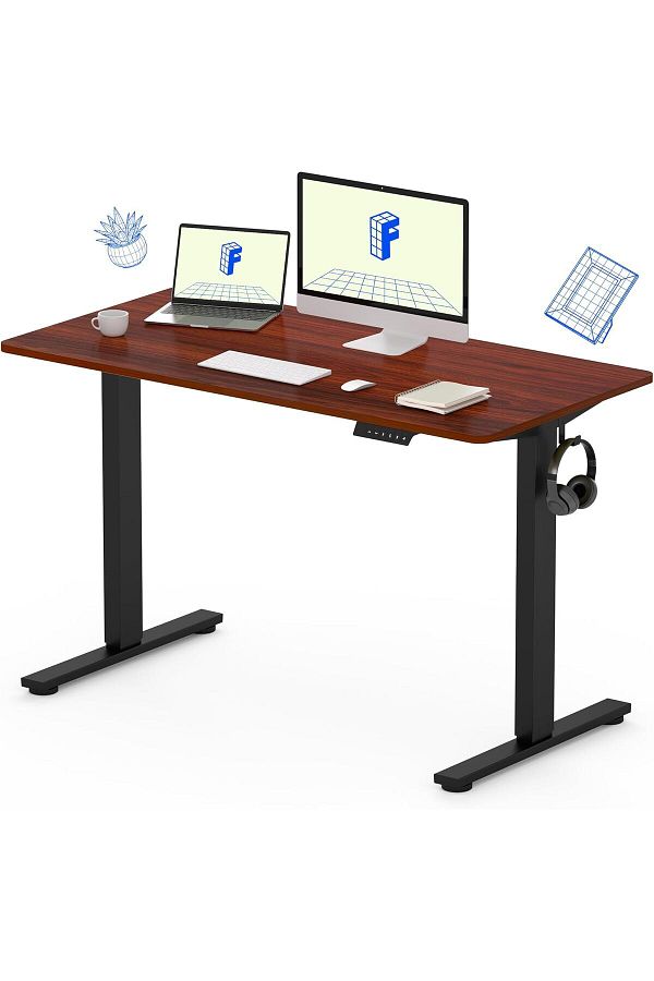 Mahmayi-FLEXISPOT Standing Desk 48 x 24 Inches Adjustable Height Desk - Black Frame + Mahogany Top 1