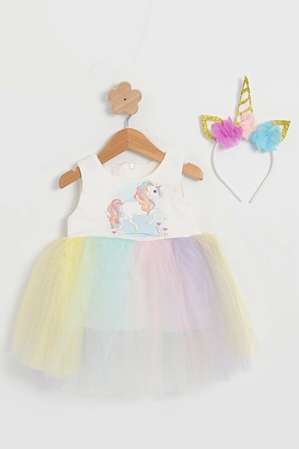 LOGO AKSESUAR Kız Çocuk Unicorn Tütü Elbise - Unicorn Taçlı