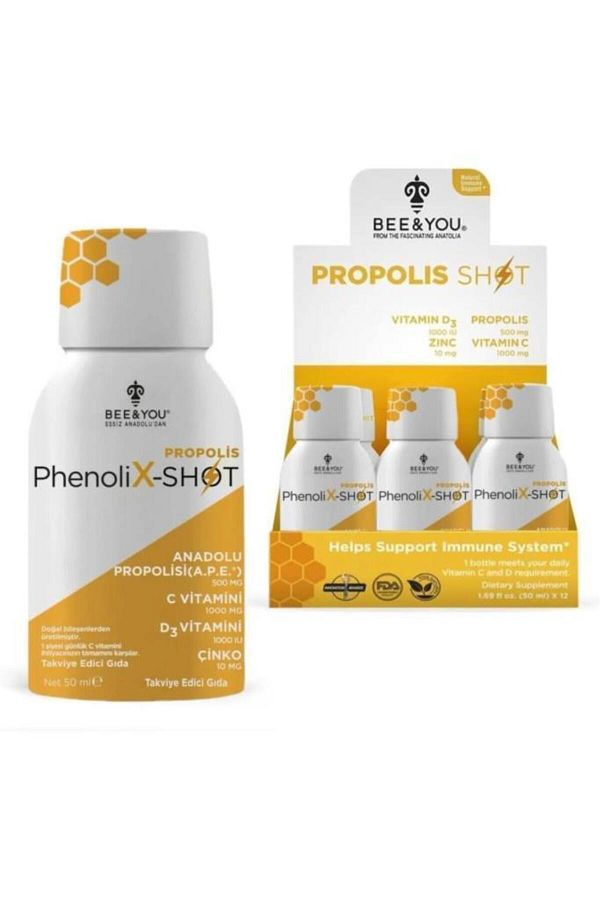 Bee`o Up-Bee & You Phenolix-Shot - Propolis, Vit D3, Zinc and Vit C. 50ml X 12 Pieces 1