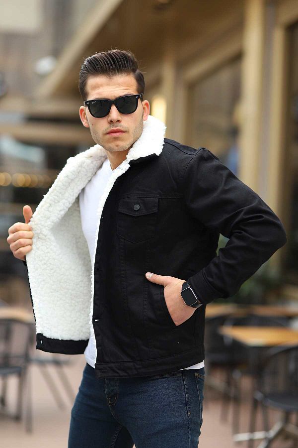 Mens fur lined denim jacket discount