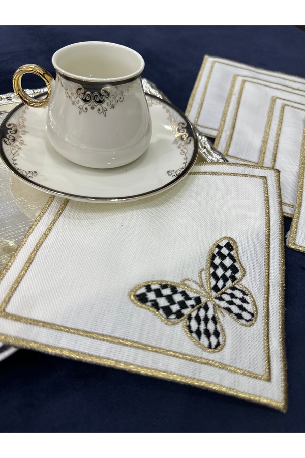 Home-6 Pieces of Embroidered Glazing Party Napkins - Presentation, Cocktail, Coffee Side and Coasters 1