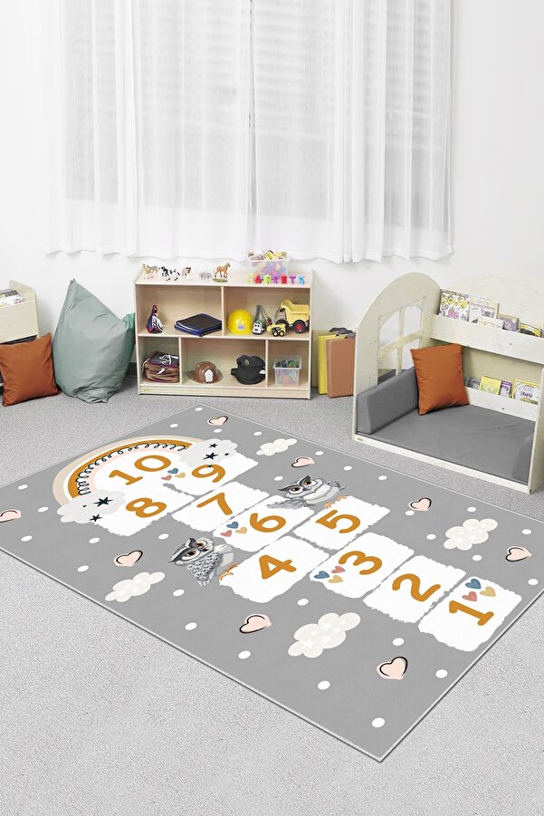 Confidence Home Makinede Yıkanabilir Kaymaz Taban Leke Tutmaz Seksek Desenli Bebek Ve Çocuk Halısı Oyun Matı